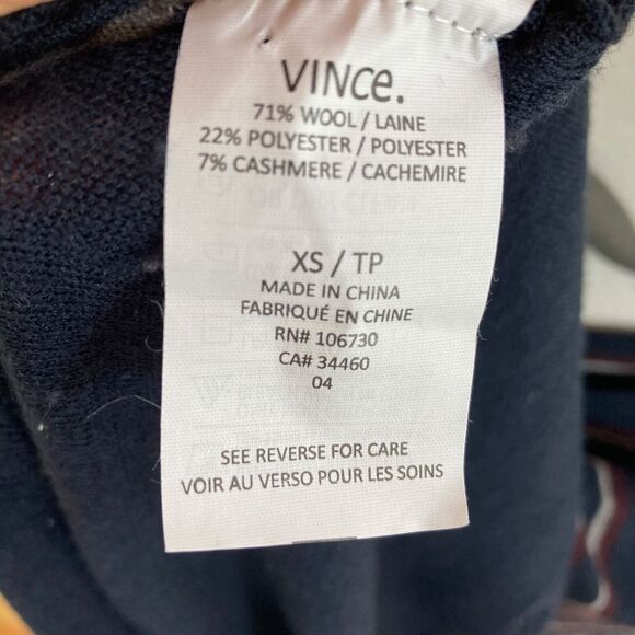 VINCE Women's Navy Wine Gray Stripe Wool Cashmere Soft Light Weight Sweater  XS - Picture 7 of 7